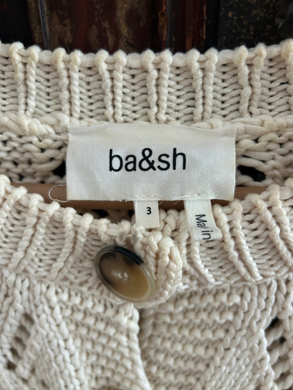 ba&sh Cream Cropped Open-Knit Button Front Cardigan - Picture 2 of 5